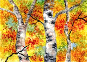 "Autumn Birch" by Sandy Isely, Ashland WI - Alcohol Inks